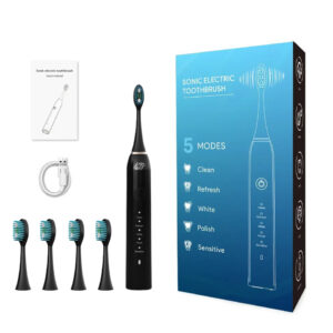 Електрическа четка за зъби JFlow, 5 програми, функция памет, интелигентен таймер, USB-C, IPX7, 4 глави, Розов